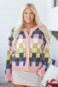 KaleaBoutique Stylish Plush Checkered Pattern Button Front Cardigan Sweater - KaleaBoutique.com