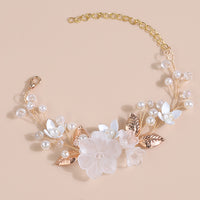 3 PC Bride Flower Pearl Gem Hair Jewelry Set, Rhinestone Crystal Boho Wedding Hair Vine Gold Headpiece, Bridal Headband and Earrings Set - KaleaBoutique.com