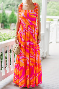 KaleaBoutique Stylish Abstract Print Knotted Shoulder High Waist Maxi Dress - KaleaBoutique.com
