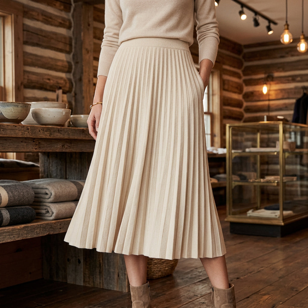 Women's Pleated Knit A-Lined Flared Midi Skirt - KaleaBoutique.com