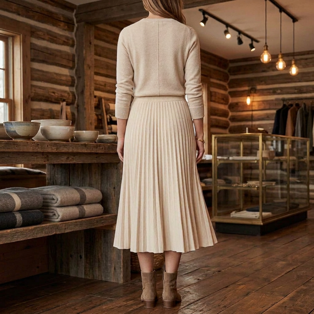 Women's Pleated Knit A-Lined Flared Midi Skirt - KaleaBoutique.com