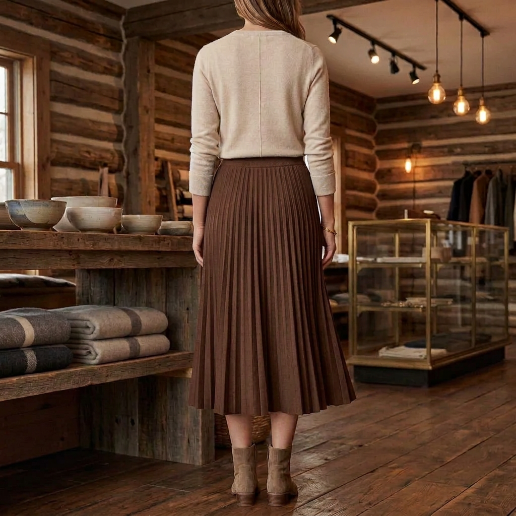 Women's Pleated Knit A-Lined Flared Midi Skirt - KaleaBoutique.com