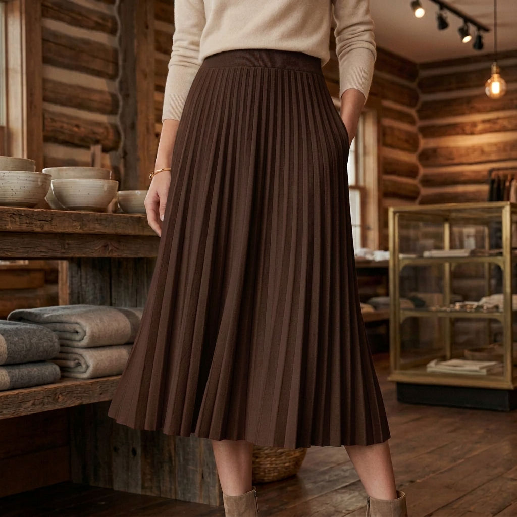 Women's Pleated Knit A-Lined Flared Midi Skirt - KaleaBoutique.com
