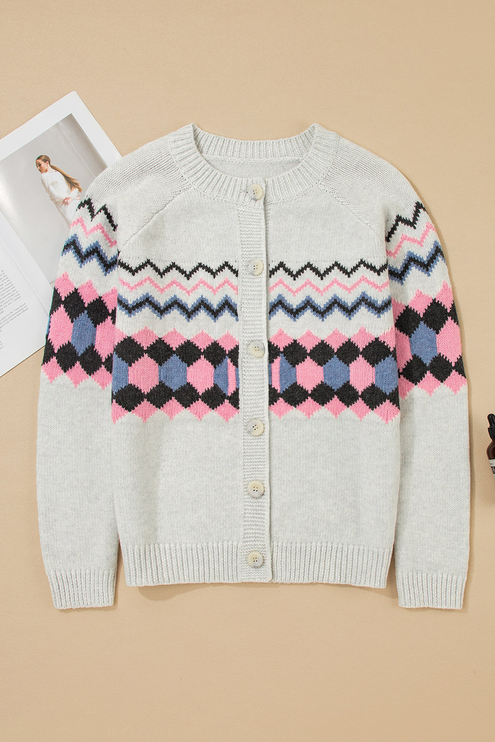 KaleaBoutique Stylish Geometric Button Up Sweater Cardigan - KaleaBoutique.com