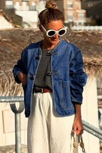 Vintage Fastening Big Patched Pockets Straight Cut Deep Wash Denim Jacket - KaleaBoutique.com