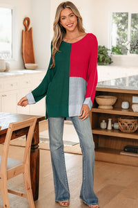Color Block Knit V Neck Loose Sweater - KaleaBoutique.com