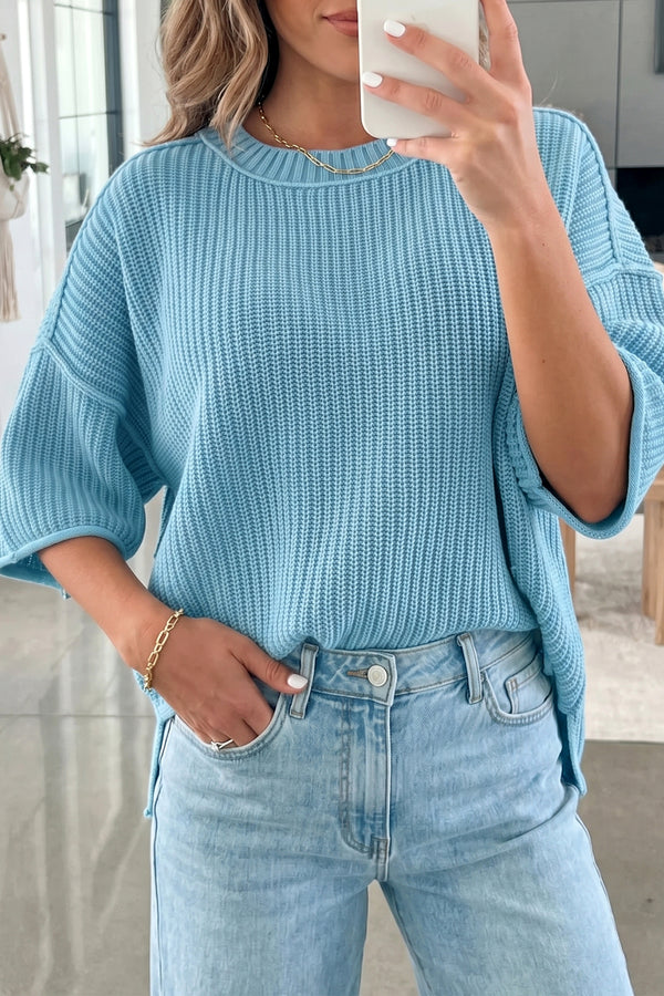 KaleaBoutique Comfortable Exposed Seam Detail Half Sleeve Loose Sweater - KaleaBoutique.com