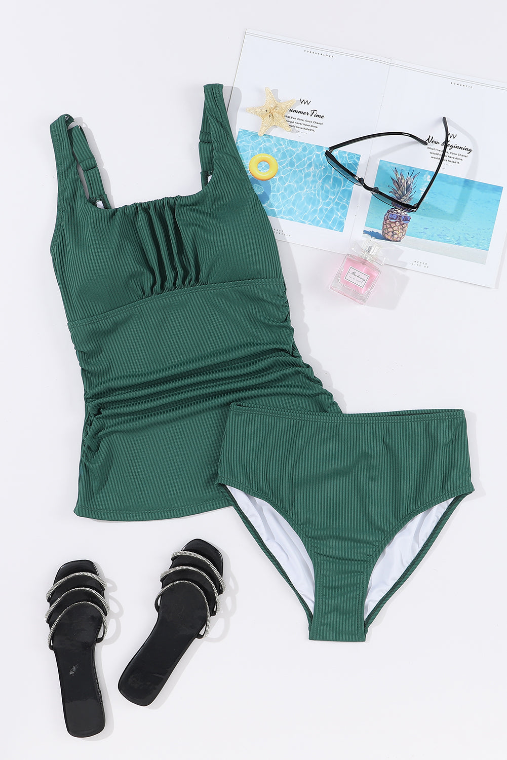 KaleaBoutique Stylish Comfortable Ruched U Neck Ribbed Tankini - KaleaBoutique.com