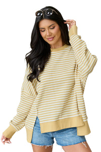 KaleaBoutique Stylish Textured Knit Color Block Trim Split Hem Long Sleeve Top - KaleaBoutique.com