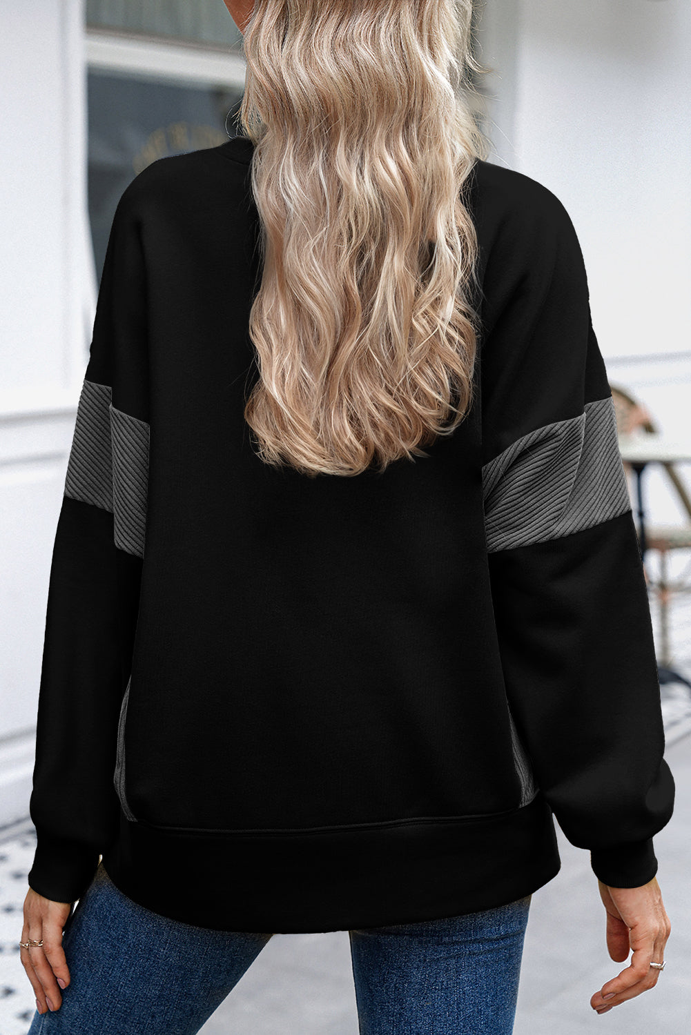 Corduroy Patched Side Slit Sweatshirt - KaleaBoutique.com