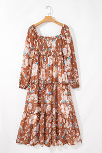 KaleaBoutique Beautiful Floral Print Shirred Square Neck High Waist Maxi Dress - KaleaBoutique.com