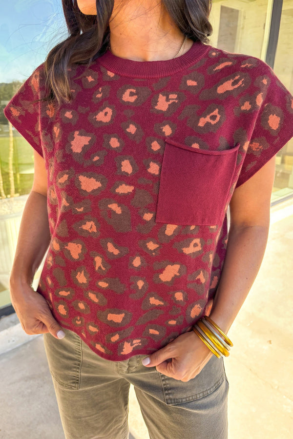 KaleaBoutique Stylish Leopard Print Cap Sleeve Knitted Top - KaleaBoutique.com