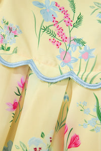 KaleaBoutique Stylish Floral Print Contrast Trim Self-tie Straps High Waist Midi Dress - KaleaBoutique.com