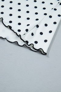 KaleaBoutique Stylish Polka Dot Print Lettuce Trim Long Sleeve Top - KaleaBoutique.com