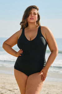 Solid Color U Neck Padded Plus Size One Piece Swimsuit - KaleaBoutique.com
