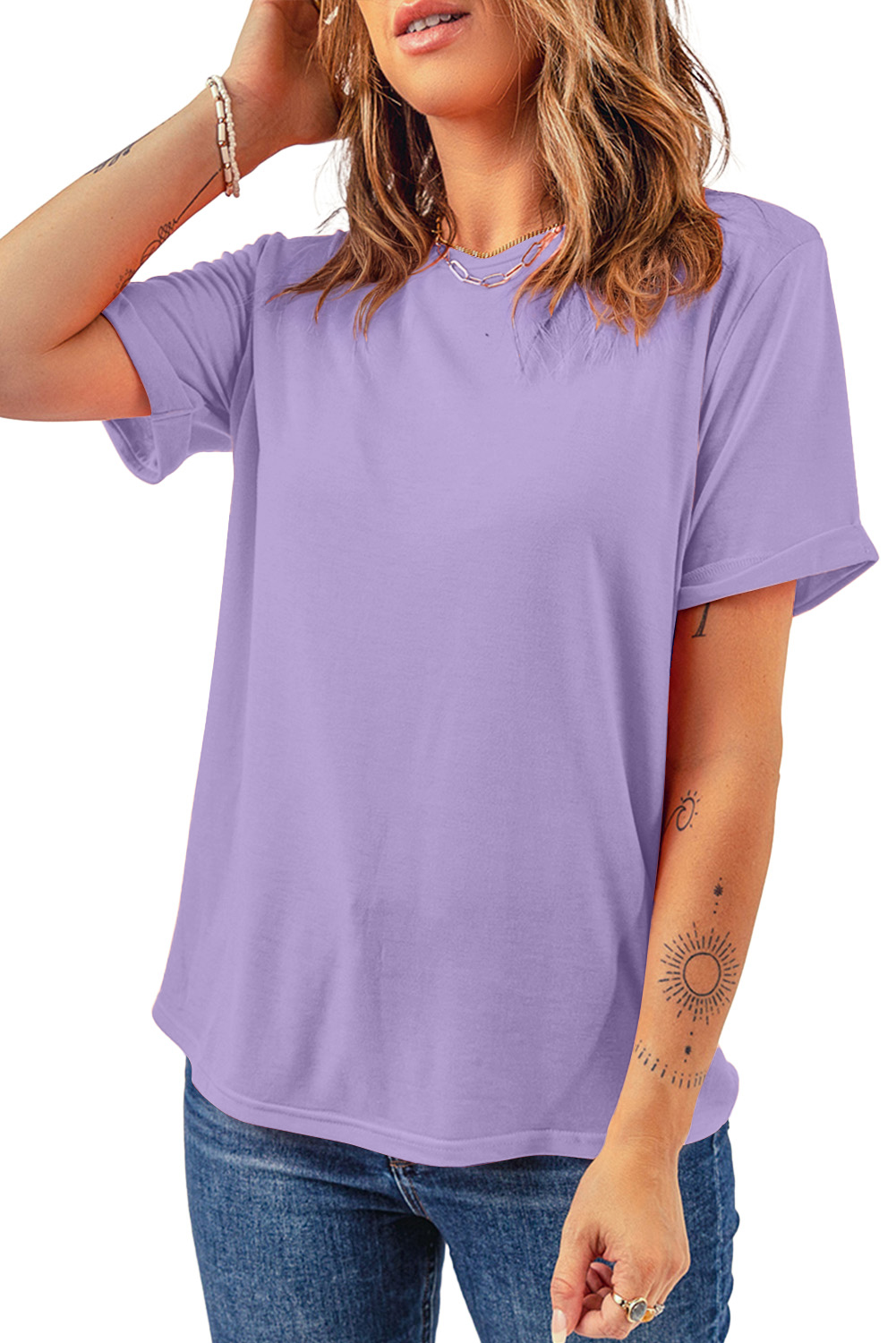 KaleaBoutique Casual Plain Crew Neck Tee - KaleaBoutique.com