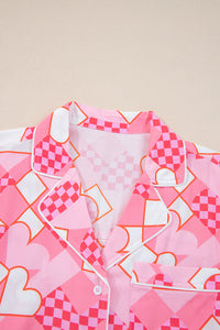KaleaBoutique Comfortable Heart Print Shirt Style Silky Short Pajama Set - KaleaBoutique.com