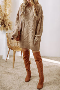 KaleaBoutique Stylish Cable Knit Drop Shoulder Loose Fit Sweater Dress - KaleaBoutique.com