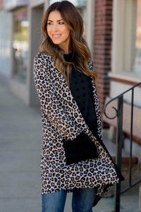 Leopard Patched Pocket Open Front Cardigan - KaleaBoutique.com