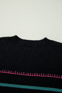 KaleaBoutique Colorful Striped Ribbed Trim Sweater - KaleaBoutique.com