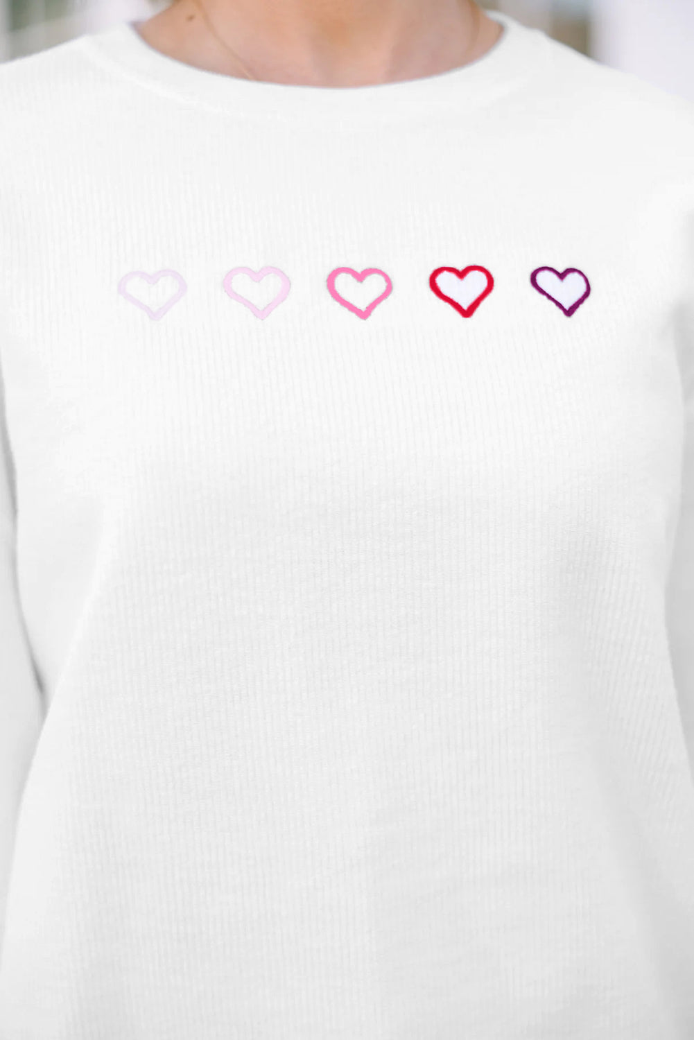 3d Ribbed XOXO Heart Embroidered Drop Shoulder Sweatshirt - KaleaBoutique.com