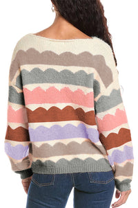 KaleaBoutique Stylish Wave Striped Balloon Sleeve Drop Shoulder Sweater - KaleaBoutique.com
