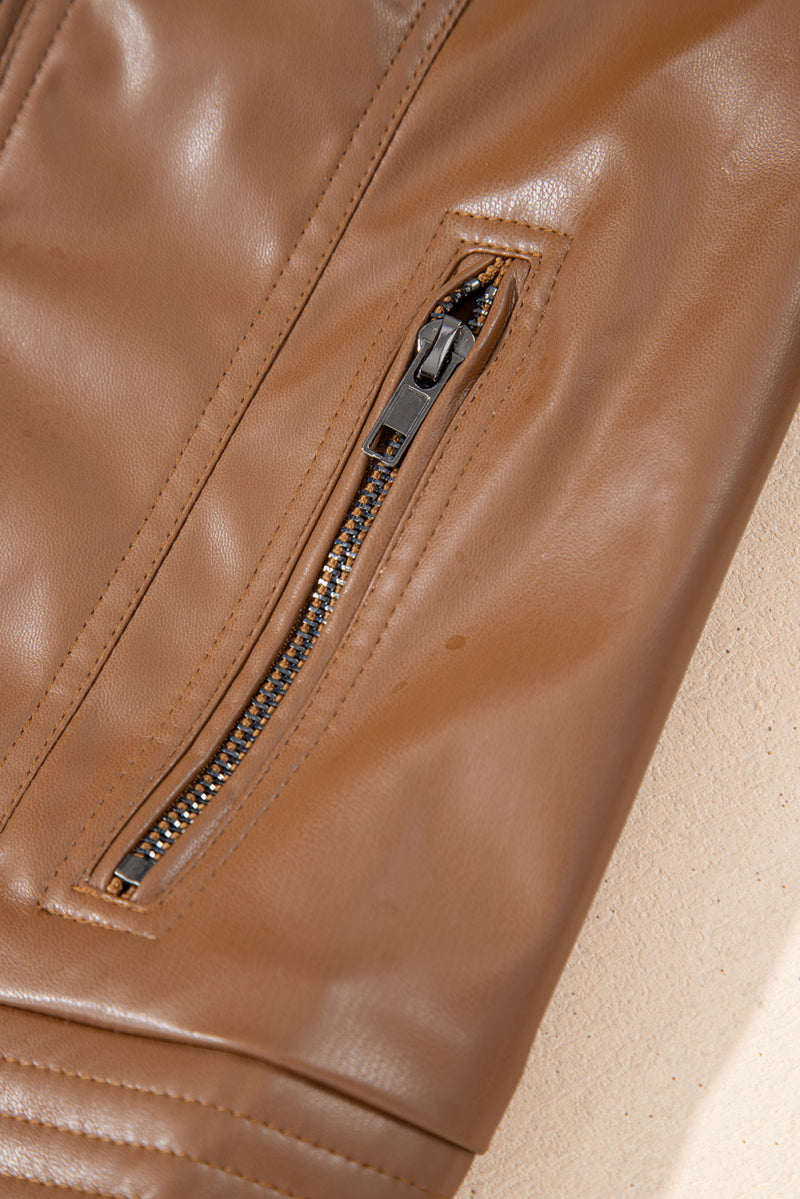 KaleaBoutique Solid Faux Leather Zipper Slim Fit Bomber Jacket - KaleaBoutique.com