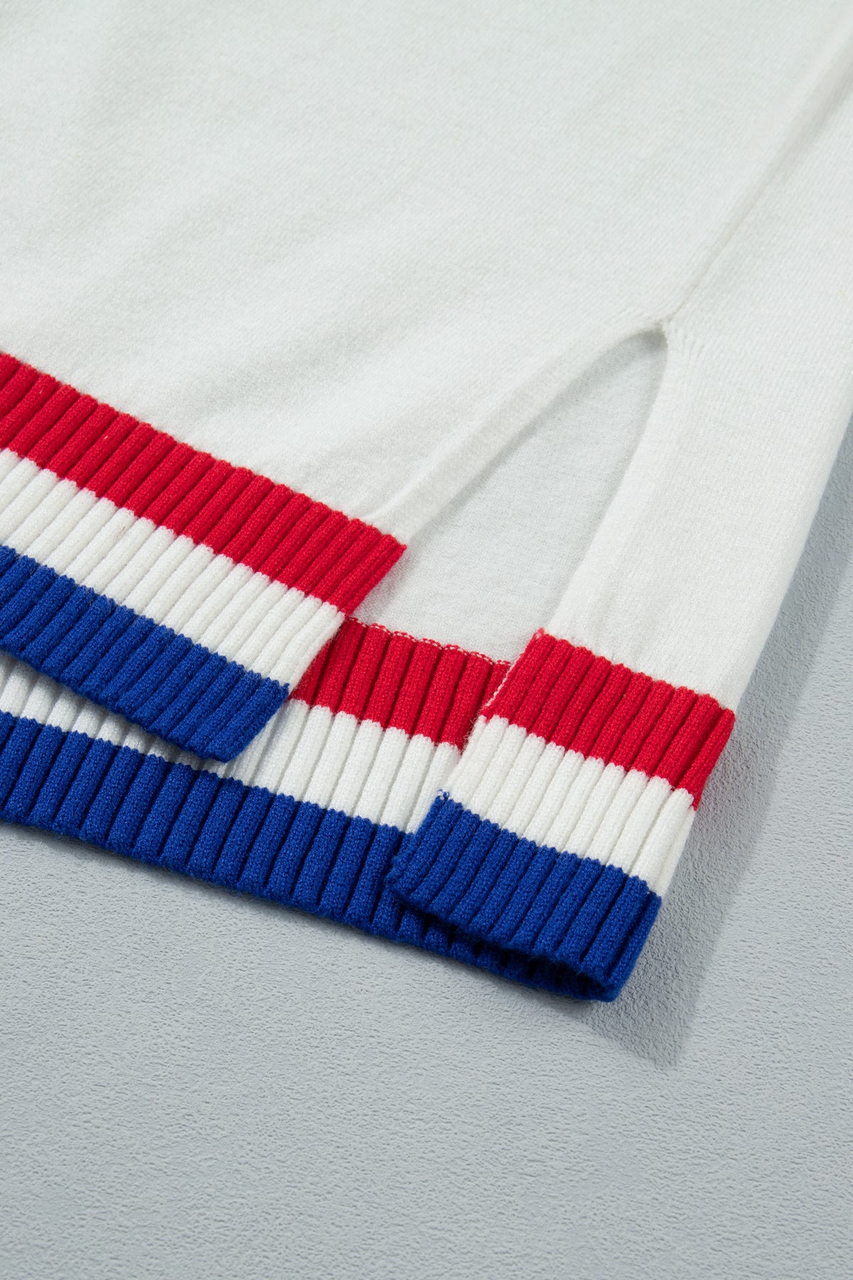 KaleaBoutique Stylish USA Contrast Striped Trim Round Neck Short Sleeve Sweater - KaleaBoutique.com