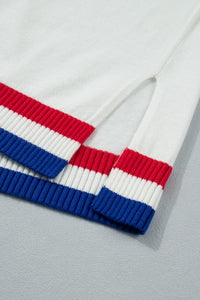 KaleaBoutique Stylish USA Contrast Striped Trim Round Neck Short Sleeve Sweater - KaleaBoutique.com