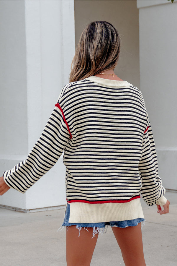 Ribbed Trim Drop Shoulder Oversized Sweater - KaleaBoutique.com