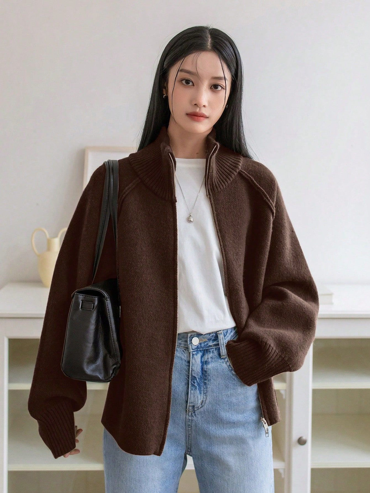Women's Full-Zip Ribbed-Collar Tight Knit Cardigan - KaleaBoutique.com