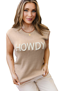 KaleaBoutique Stylish Contrast Trim Short Sleeve Knit HOWDY Western Sweater - KaleaBoutique.com