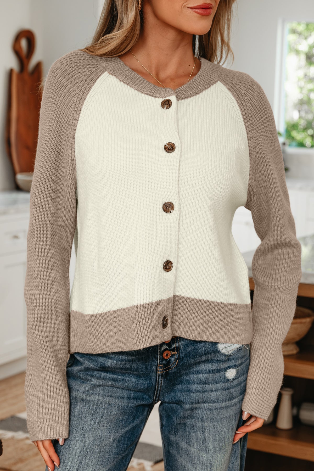KaleaBoutique Comfortable Color Block Ribbed Knit Button Down Sweater Cardigan - KaleaBoutique.com
