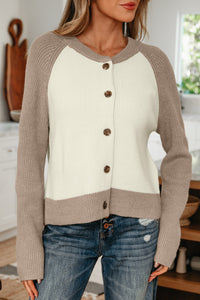 KaleaBoutique Comfortable Color Block Ribbed Knit Button Down Sweater Cardigan - KaleaBoutique.com