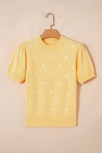 KaleaBoutique Comfortable Elegant Polka Dot Bubble Short Sleeve Sweater - KaleaBoutique.com