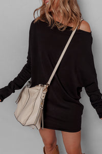 KaleaBoutique Stylish Asymmetric Neck Batwing Sleeve Shift Mini Sweater Dress - KaleaBoutique.com