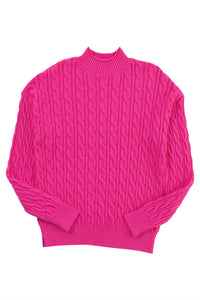 KaleaBoutique Solid Cable Knit High Neck Drop Shoulder Sweater - KaleaBoutique.com