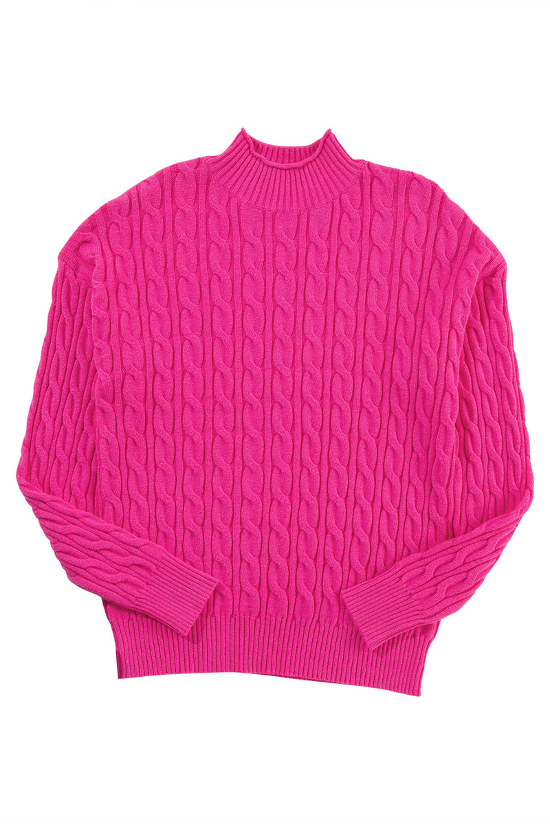 KaleaBoutique Solid Cable Knit High Neck Drop Shoulder Sweater - KaleaBoutique.com