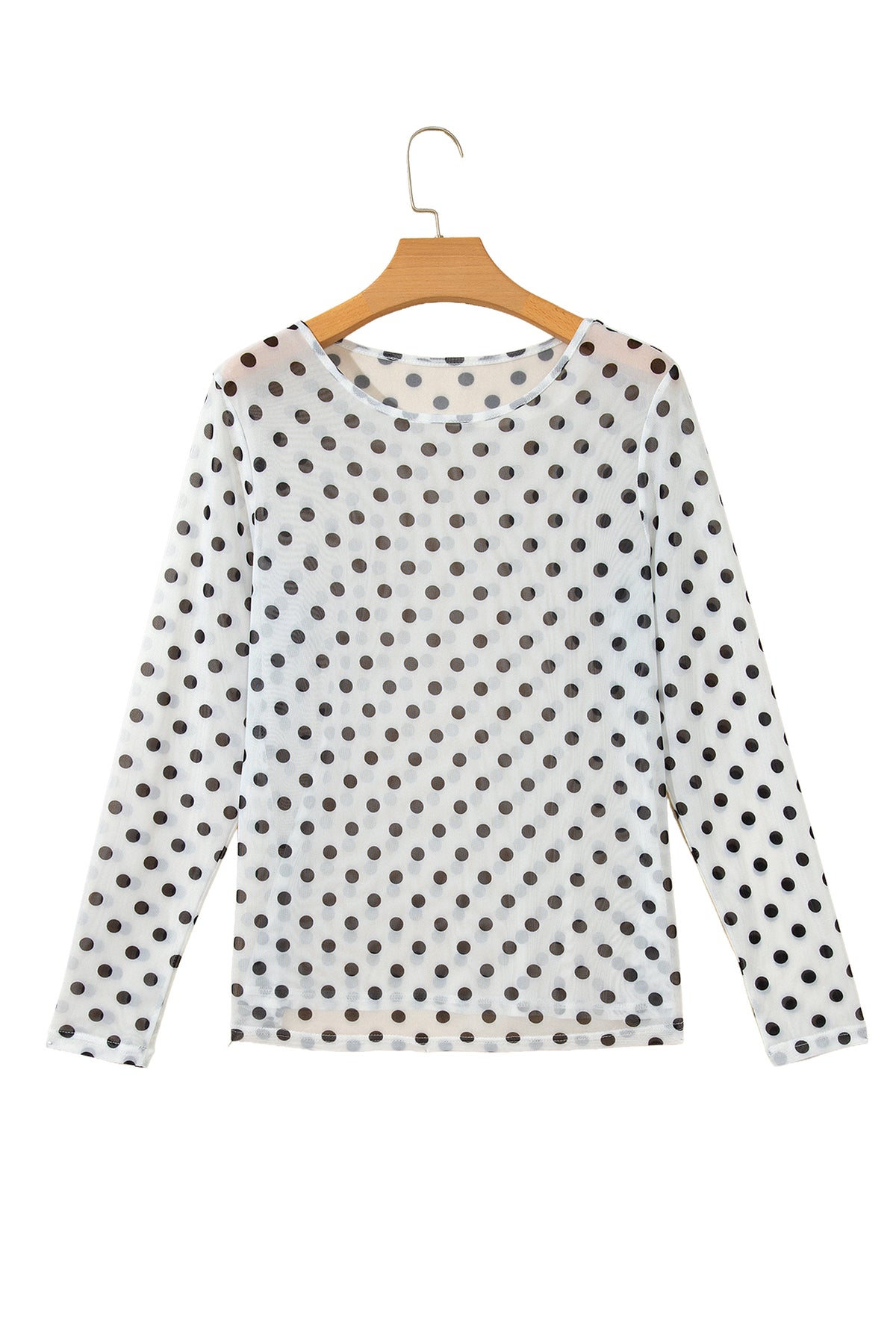 KaleaBoutique Stylish Polka Dot Sheer Mesh Long Sleeve Round Neck Shift Top - KaleaBoutique.com