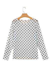 KaleaBoutique Stylish Polka Dot Sheer Mesh Long Sleeve Round Neck Shift Top - KaleaBoutique.com