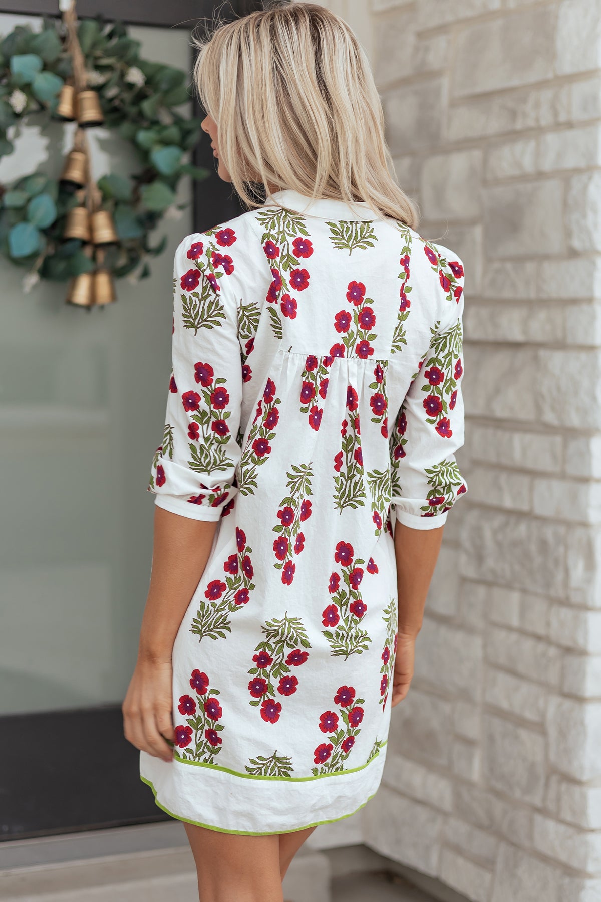 KaleaBoutique Stylish Frilled V Neck 3/4 Sleeve Loose Floral Dress - KaleaBoutique.com
