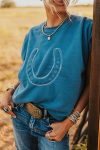 KaleaBoutique Comfortable Horse Shoe Embroidered Loose Short Sleeve Sweater - KaleaBoutique.com