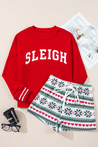 KaleaBoutique Stylish SLEIGH Snowflake Print Long Sleeve Wide Leg Lounge Set - KaleaBoutique.com