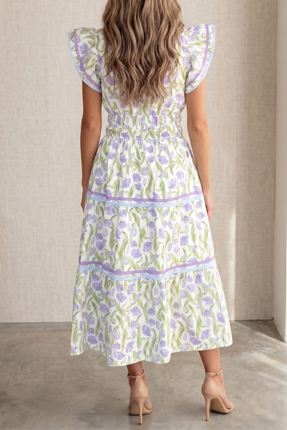 KaleaBoutique Comfortable Tulip Floral Print Contrast Trim Midi Dress - KaleaBoutique.com
