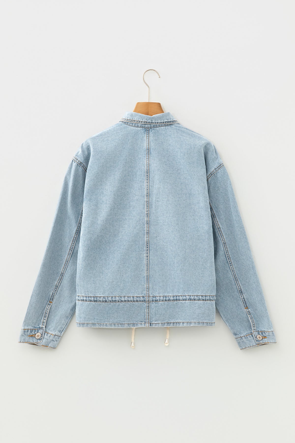 Draw-cord Hem Light Wash Denim Jacket - KaleaBoutique.com