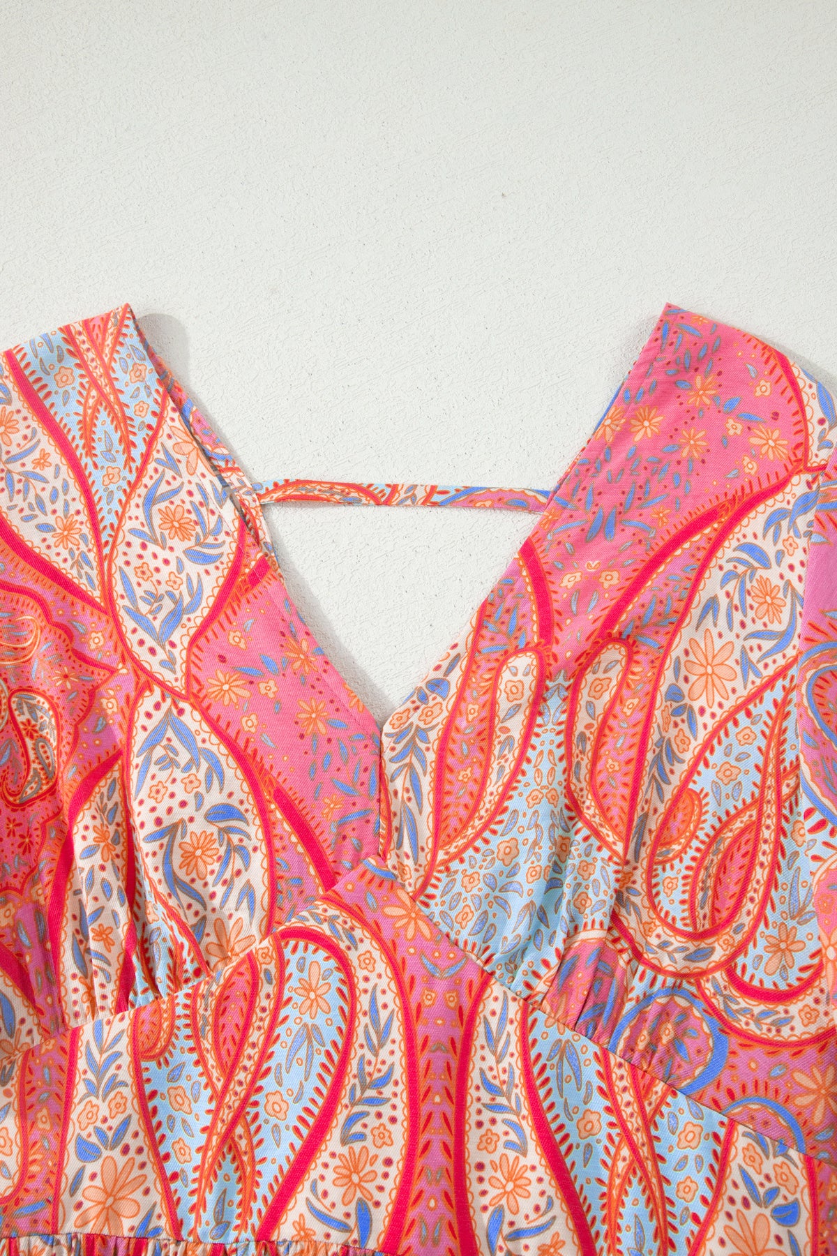 KaleaBoutique Comfortable Paisley Print V-Neck Short Sleeve Boho Maxi Dress with Ruffle Details - KaleaBoutique.com