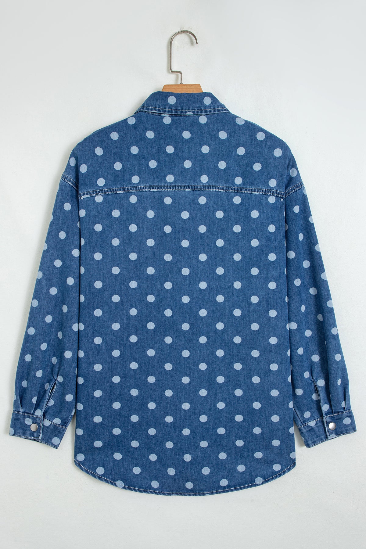 Polka Dot Long Sleeve Collar Shift Tunic Denim Jacket - KaleaBoutique.com