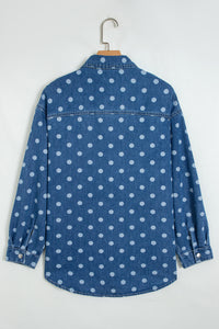 Polka Dot Long Sleeve Collar Shift Tunic Denim Jacket - KaleaBoutique.com
