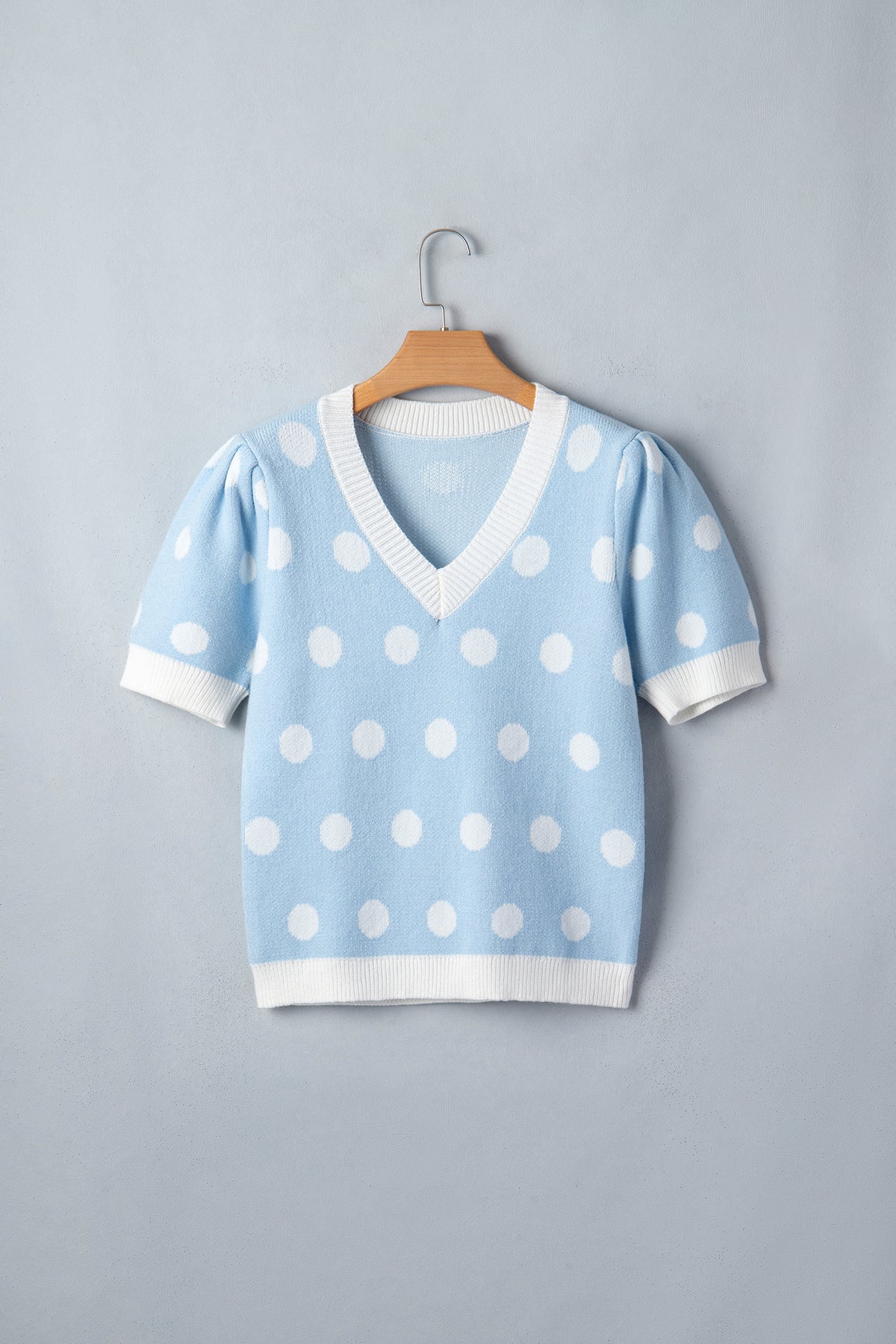 KaleaBoutique Comfortable Polka Dot Puff Short Sleeve Sweater Top - KaleaBoutique.com