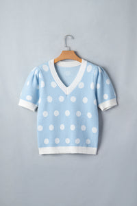 KaleaBoutique Comfortable Polka Dot Puff Short Sleeve Sweater Top - KaleaBoutique.com